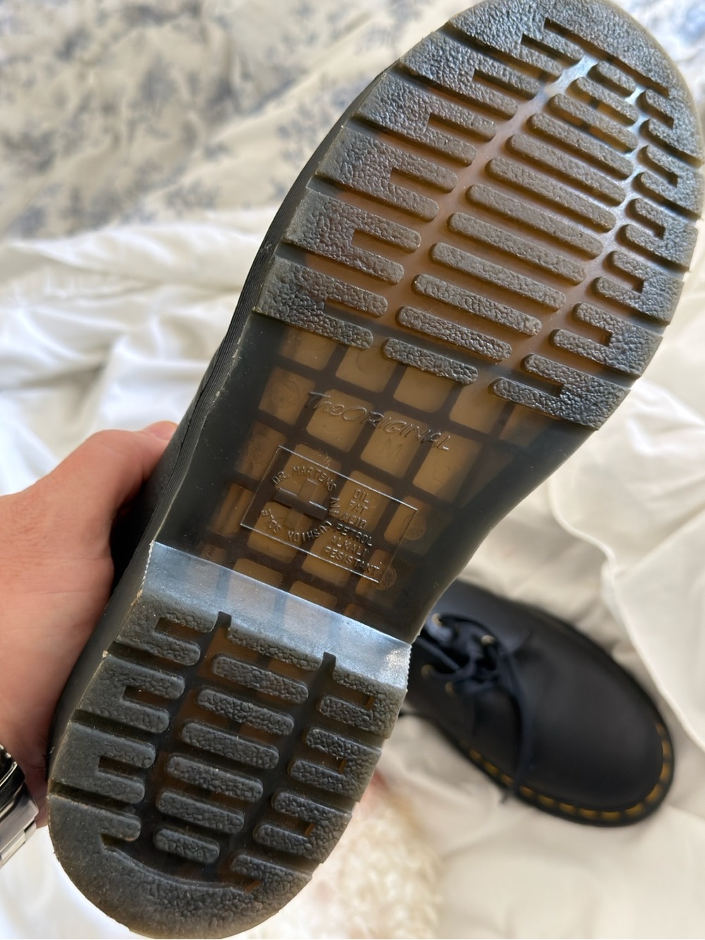 Dr. Martens Black Leather Derby Shoes with Yellow Stitching - Picture 2 of 4